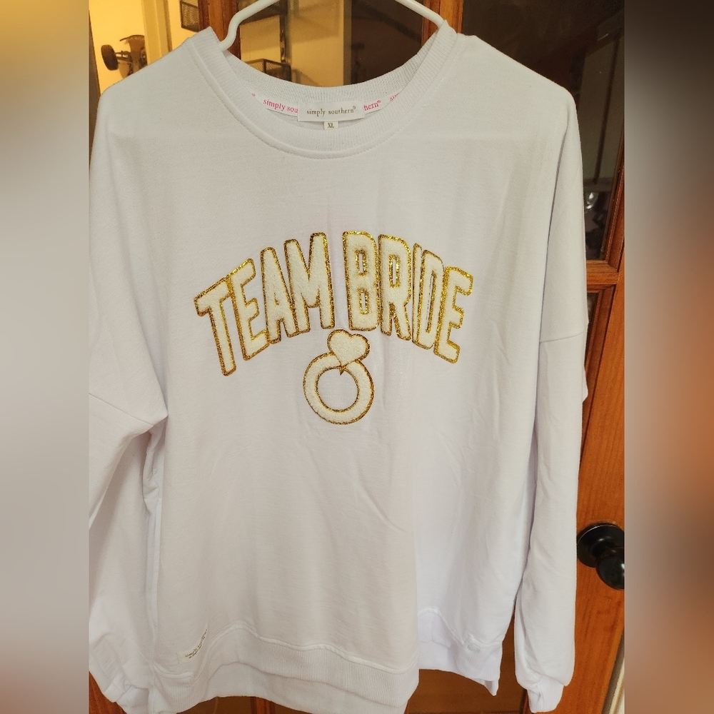 Simply Southern White and Gold Hoodie with Curved Text